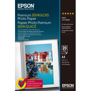 Epson Premium Semi-Gloss Photo Paper -valokuvapaperi, A4, 20 arkkia
