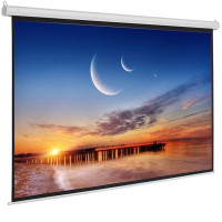 Kolossaalinen moottoroitu 120" 16:9 valkokangas leffailtoja varten. Tämä valkokangas on varustettu erittäin hiljaisella sähkömoottorilla ja kauko-ohjaimella.