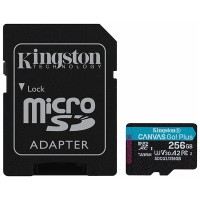 Kingston 256GB Canvas Go Plus microSD-kortissa on suuri tallennuskapasiteetti, 256GB, ja nopea siirtonopeus, jopa 170MB/s.