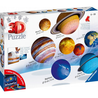 3D Puzzle Solar System -palapeli, 27/54/72/108 palaa, Ravensburger