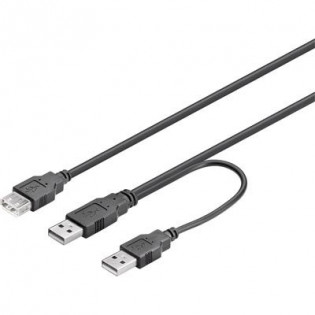 DELTACO USB-virtakaapeli, Y-kaapeli, 2 x A u - 1 x A n, 0.3m