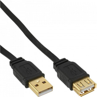 InLine 0.5 m USB 2.0 A - A litteä jatkokaapeli, musta, Intos